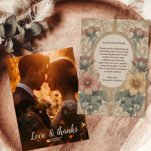 Photo Olive  Orange Wedding Vintage Art Nouveau  Thank You Card