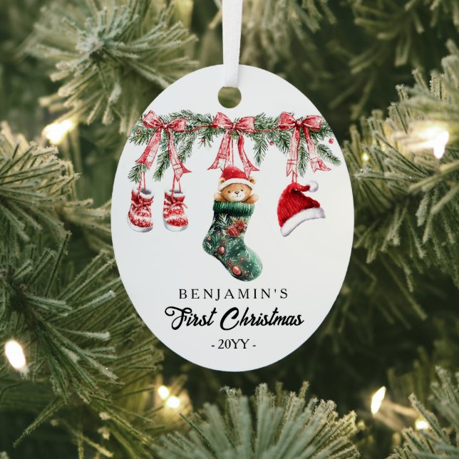 Photo on back 1st Christmas Baby Metal Ornament (Insitu)