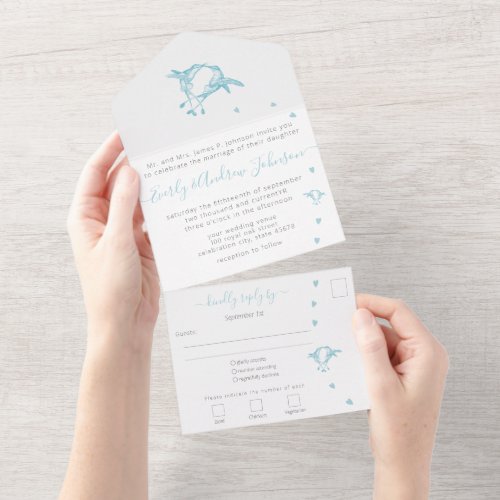 Photo on Back Aqua Teal Blue Hummingbird All In On All In One Invitation
