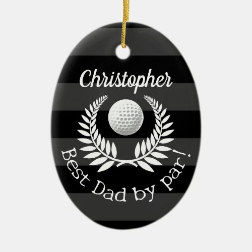 Photo on Back Best Dad by Par Wreath Custom Name Ceramic Ornament