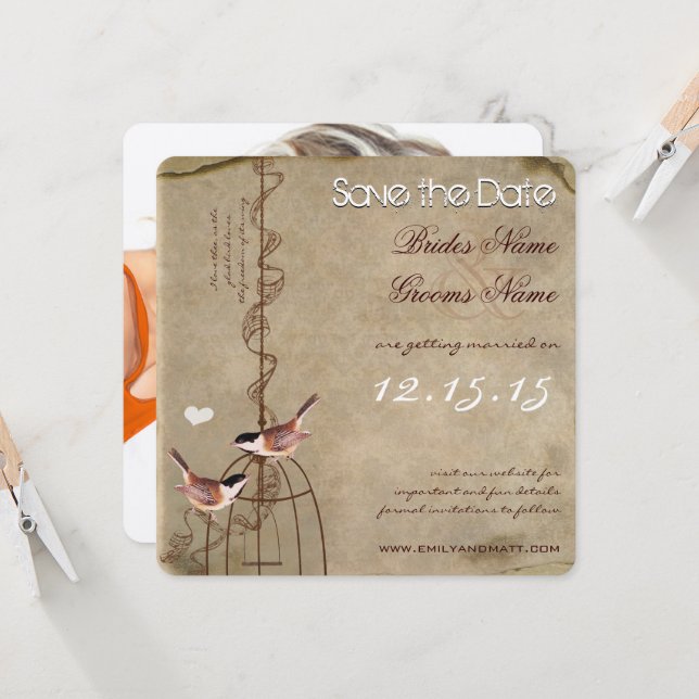 Photo on Back Birdcage Save the Date Invitation (Front/Back In Situ)