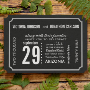 Photo on Back Black & White Typography Wedding Invitation