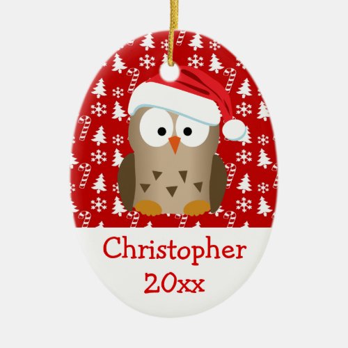 Photo on Back Christmas Santa Owl KidsBabyBoys Ceramic Ornament