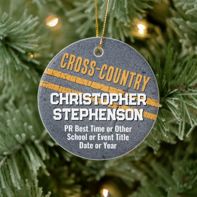 Photo on Back Cross Country Runner XC Team School Ceramic Ornament (Tree)