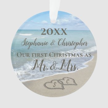Photo On Back First Christmas Together Beach Ornament by ChristmasCardShop at Zazzle