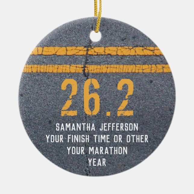 Photo on Back Marathon Runner 26.2 Keepsake Medal Ceramic Ornament (Front)