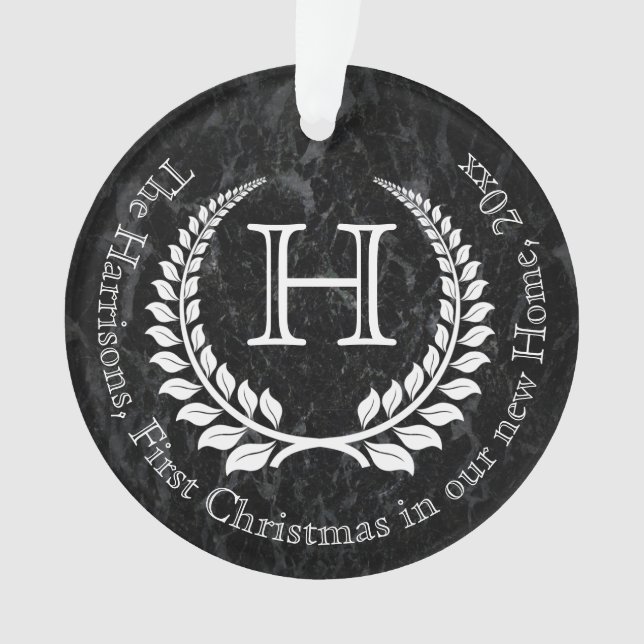 Photo on Back Monogrammed Letter First Christmas Ornament (Front)
