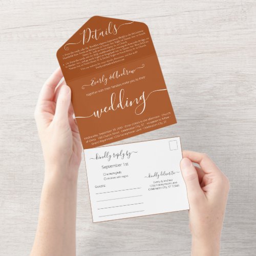 Photo on Back Simple Modern Adobe Clay Wedding All In One Invitation