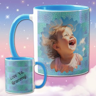 Photo on Blue dots pattern  grandmother love