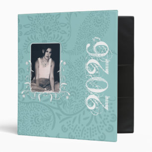 Photo on Front Aqua Blue Paisley Class of 3 Ring Binder