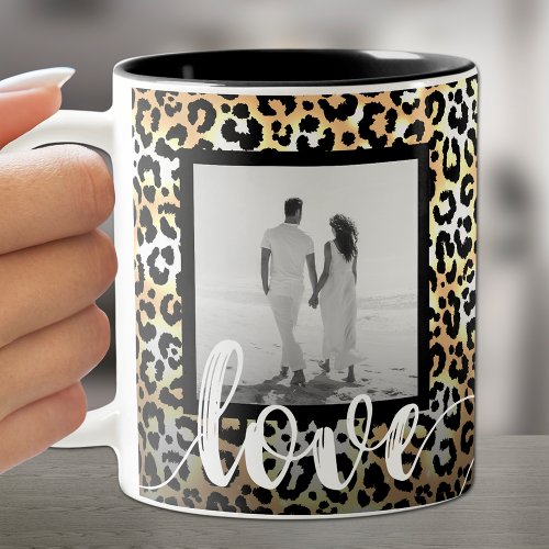 Photo on Leopard Print Love Two_Tone Coffee Mug