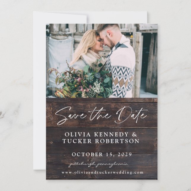 Photo on Wood Rustic Save the Date Invitation  (Front)