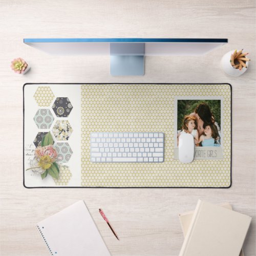 Photo on Yellow Polka Dots  Honey Comb Design Desk Mat