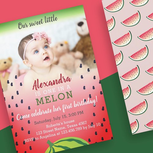 Photo One in a Melon 1st Birthday Invitation