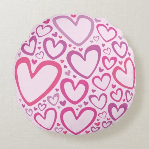 Photo One Side Hearts in Pink and Purple Cute Girl Round Pillow