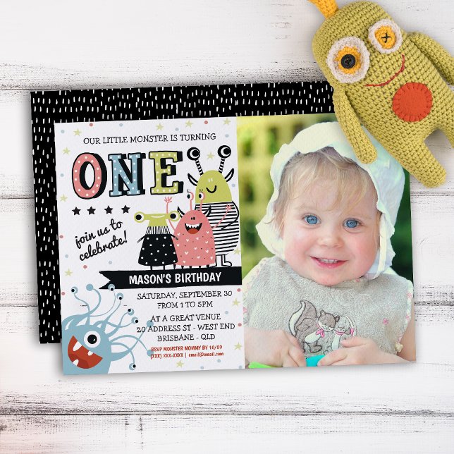 Photo One Year Old Monster Birthday Invitation (Your little one will be in for a monster of a celebration with this creative invitation.)