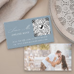Photo Online RSVP QR Code Dusty Blue Wedding Enclosure Card<br><div class="desc">Custom Photo and QR Code online rsvp and/or wedding website enclosure card. Simple classic and elegant design in dusty blue to coordinate with your wedding colors (please browse my store for alternative colors or click "customize further" and change the background color to suit). Make it easy for your guests to...</div>