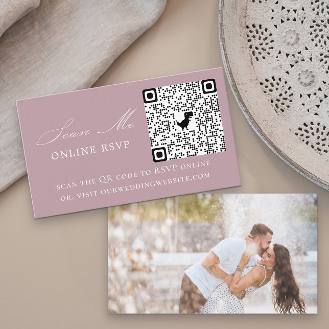 Photo Online RSVP QR Code Dusty Rose Wedding Enclosure Card (Creator Uploaded)