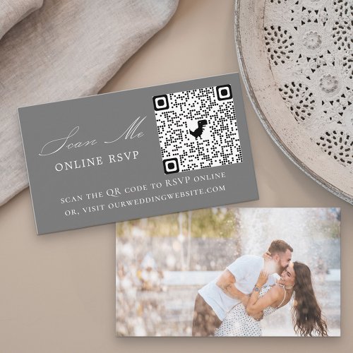 Photo Online RSVP QR Code Grey Wedding Enclosure Card