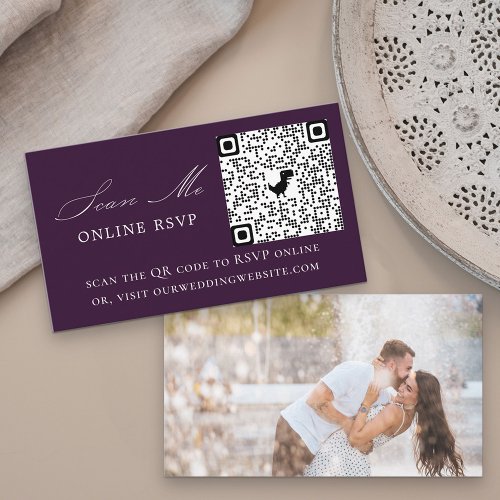 Photo Online RSVP QR Code Purple Wedding Enclosure Card