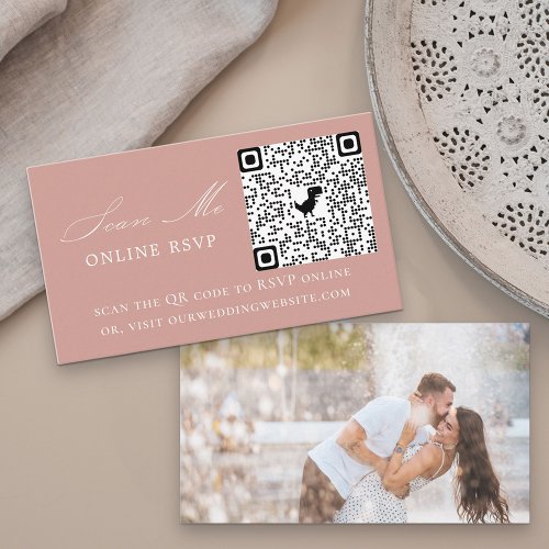 Photo Online RSVP QR Code Rose Gold Wedding Enclosure Card