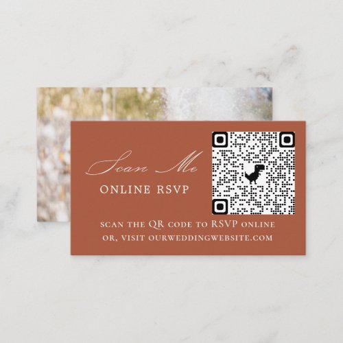 Photo Online RSVP QR Code Terracotta Wedding Enclosure Card