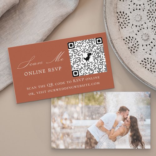 Photo Online RSVP QR Code Terracotta Wedding Enclosure Card