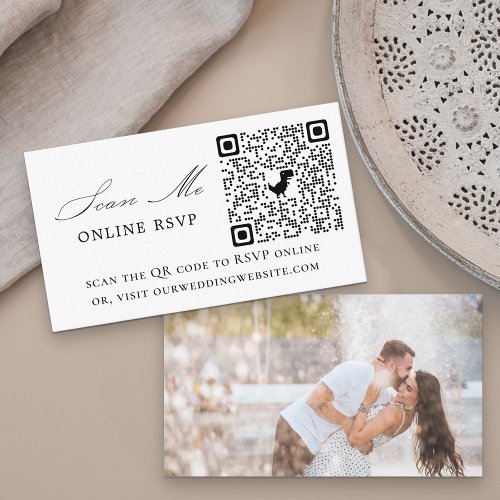 Photo Online RSVP QR Code White Wedding Enclosure Card