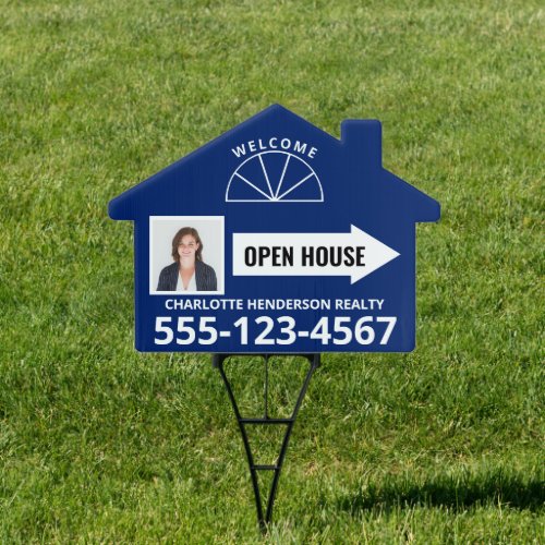 Photo Open House Real Estate Arrow Blue Welcome Sign