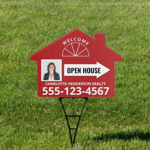 Photo Open House Real Estate Arrow Red Welcome Sig Sign