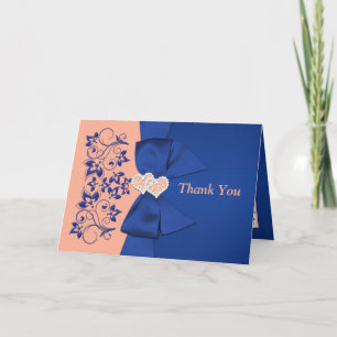Photo OPTIONAL Peach, Blue Wedding Thank You Card