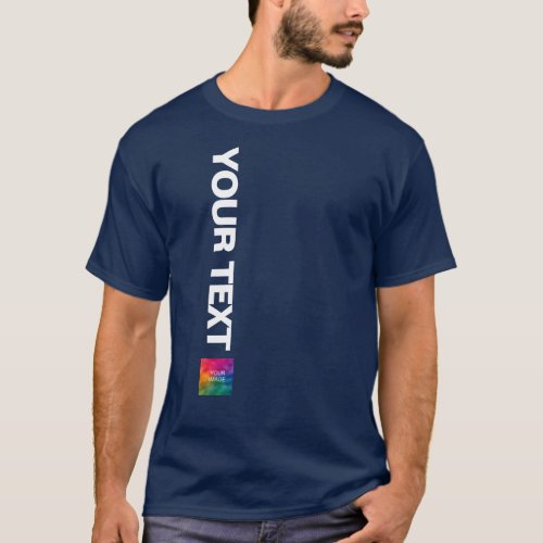 Photo Or Logo Here Add Text Mens Navy Blue Trendy T_Shirt