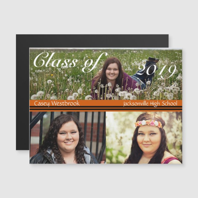 Photo Orange & Black Graduation Announcement (Front/Back)