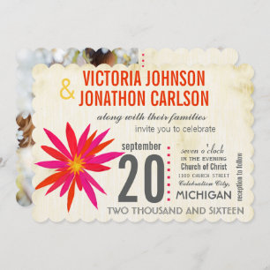 Photo Orange  Pink Modern Daisy Wedding Invite
