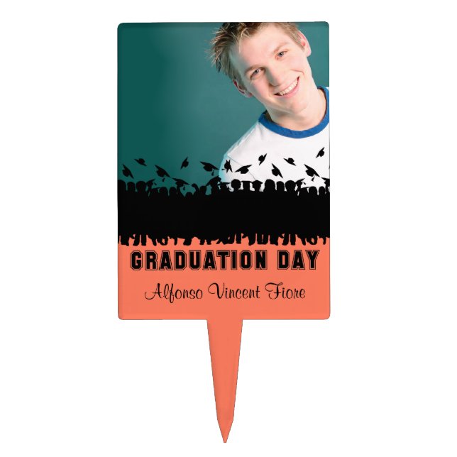 Photo Orange Silhouette Graduation Cake Topper (Front)