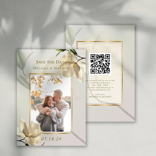 Photo Oriental Magnolia Wedding Save the Date Invitation