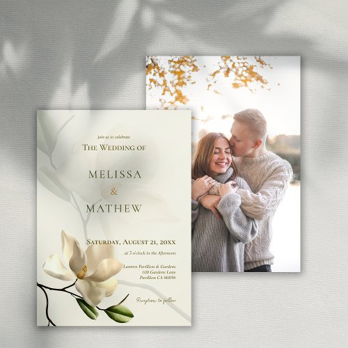 Photo Oriental White Magnolia Wedding Invitation
