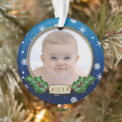 Photo Ornament  Babys 1st Christmas Blue