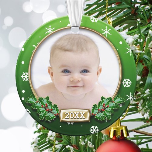 Photo Ornament  Babys 1st Christmas Green