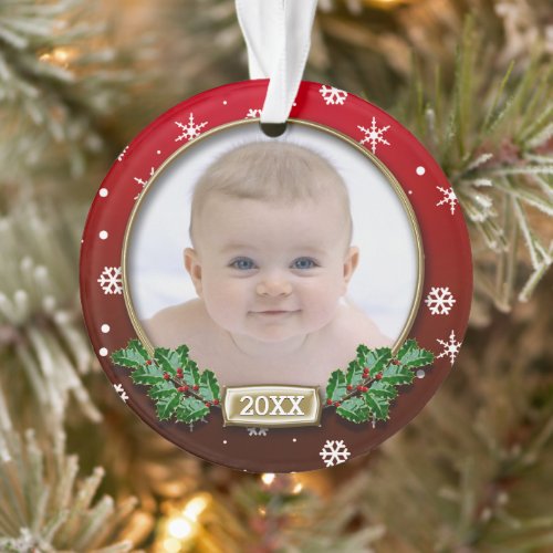 Photo Ornament  Babys 1st Christmas Red