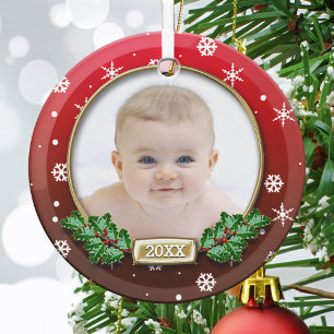 Photo Ornament Baby's 1st Christmas (Red)
