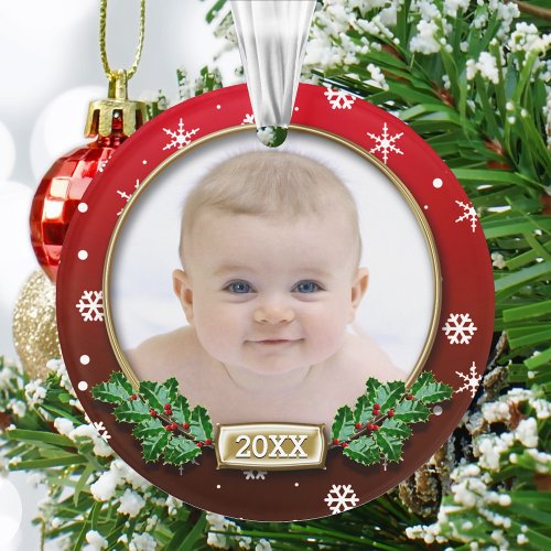 Photo Ornament  Babys 1st Christmas Red