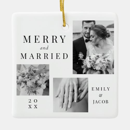 Photo Ornament Merry & Married Modern Elegant