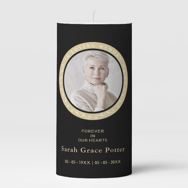 Photo Ornamental Remembering Loved One Funeral Pillar Candle (Front)