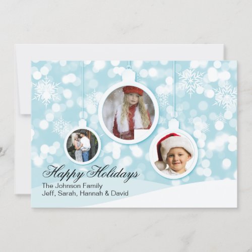 Photo Ornaments and Snowflakes Christmas Card