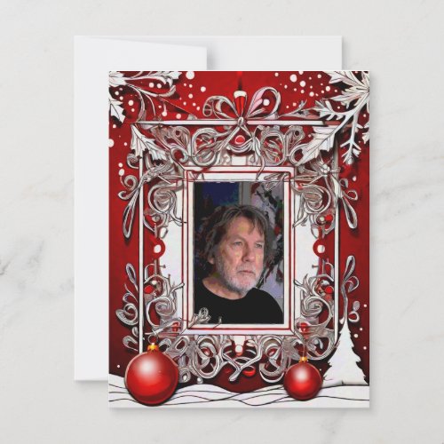photo ornaments ribbons Christmas frame Holiday Card