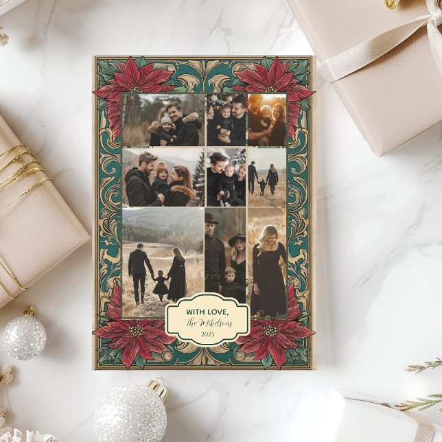 Photo Ornate Poinsettia Christmas Holiday Card (Creator Uploaded)