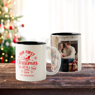 Photo Our First Christmas as Mom and Dad Two-Tone Coffee Mug