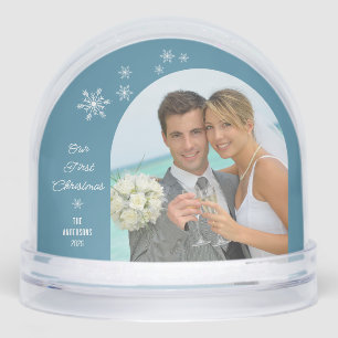 Photo Our First Christmas Elegant Script Newlywed Snow Globe