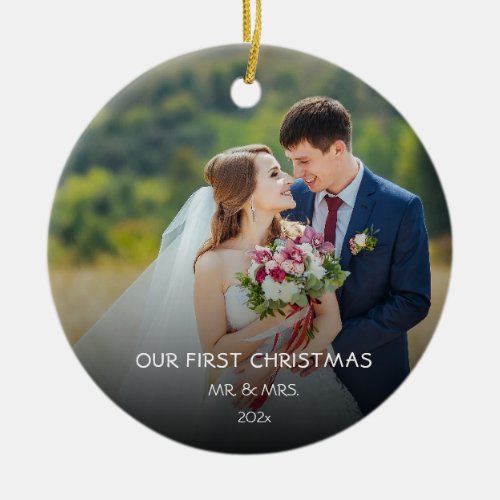  Photo Our First Christmas Married Faux Marble Ce Ceramic Ornament